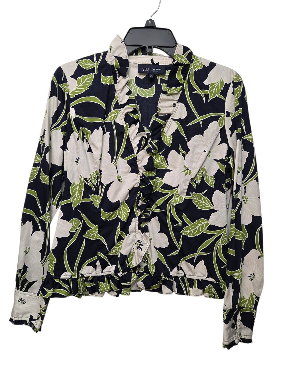 Jones New York Floral Ruffle Blouse Size M Petite